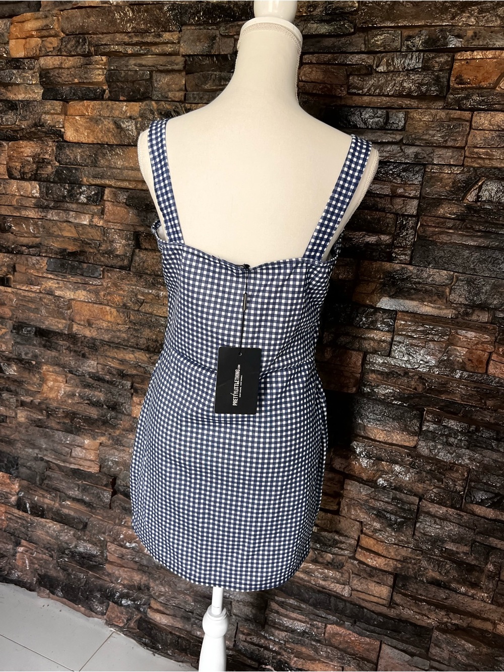 PrettyLittleThing Navy and White Gingham Mini Sundress - Picture 5 of 14